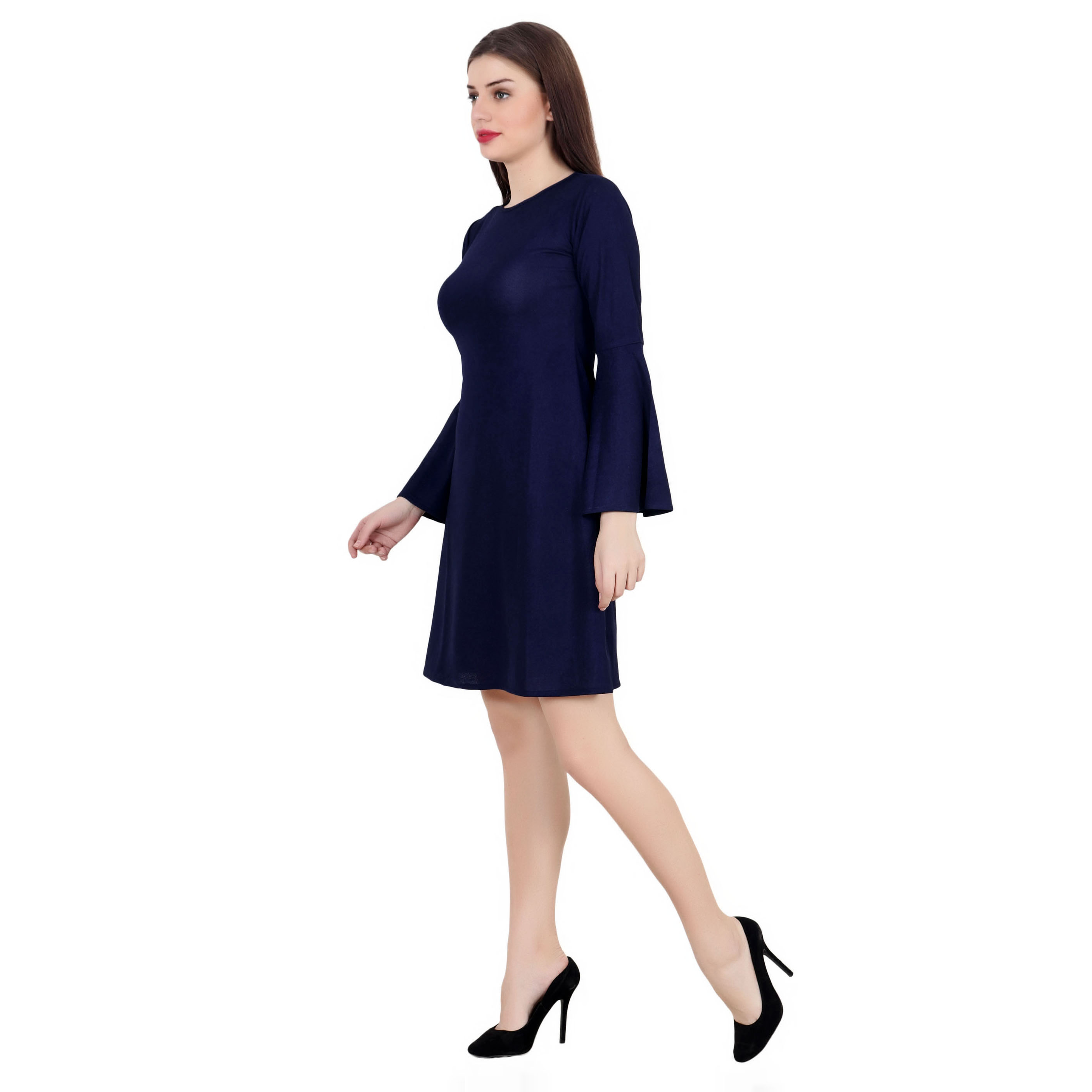 NAVY BELL SLEEVE FLARED MIDI